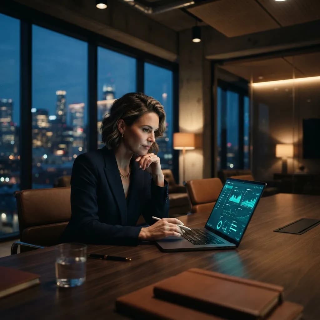 Dirigeante examinant ses indicateurs de performance digitale au bureau
